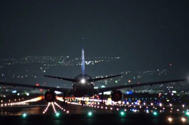 大阪伊丹空港 千里川土手からの滑走路夜景と飛行機離陸着陸映像 Amazing Night View&plane spotting at Osaka Itami airport