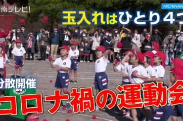 玉入れはひとり４つ コロナ禍の運動会（宮崎県日南市）