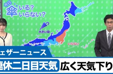 連休二日目の天気　広く天気は下り坂