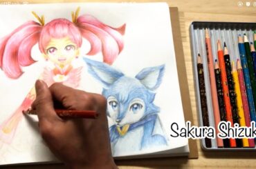 映画　プリキュアドリームスターズ　さくら　しずく　キラキラ☆プリキュアアラモード　色鉛筆画　coloring page　precure dream stars　sakura　shizuku