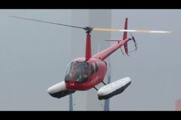 Helicopter Robinson R44 Clipper II JA123B Takeoff/水上ヘリコプター ロビンソンR44フロート付