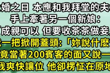 大婚之日，本應和我拜堂的夫君，手上牽著另一個新娘：「成親可以 但要收茶茶做妾」我一把掀開蓋頭：「妳說什麼？」他竟當著200賓客的面又說一遍，我爽快讓位 他卻楞怔在原地 #小說#古言小說#小說聽書