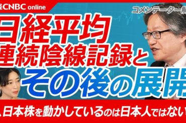 【日経平均株価・連続陰線記録とその後の展開】岡崎良介氏「日本株市場は外国人投資家が動かす」／自民党が敗北した宮沢改造内閣の解散選挙当時と似ている／過去の記録は東日本大震災翌年やリーマンショック、今回は